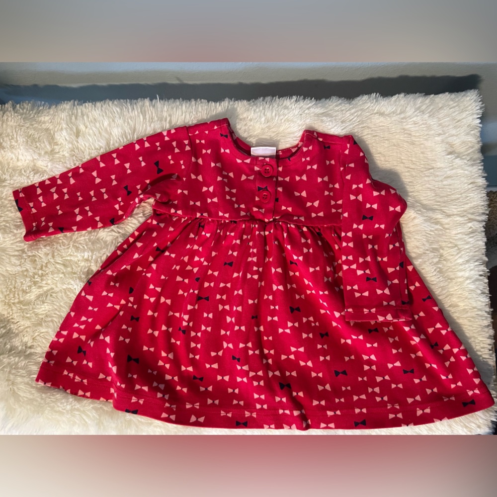 Hanna Andersson 100% Cotton Red Bow Dress 3-6 months 60 Long Sleeve Play Dress